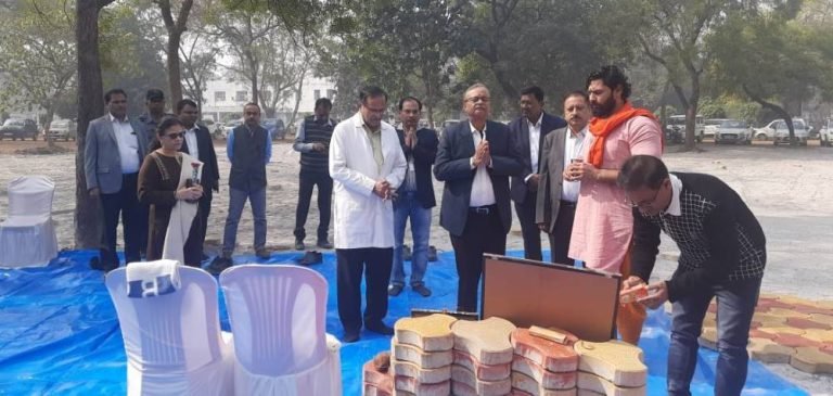 Sector-9-Hospital-Parking-stand-of-one-lakh-square-feet-area-is-being-constructed-with-green-paver-blocks-of-BSP-ED-Works-laid-the-foundation