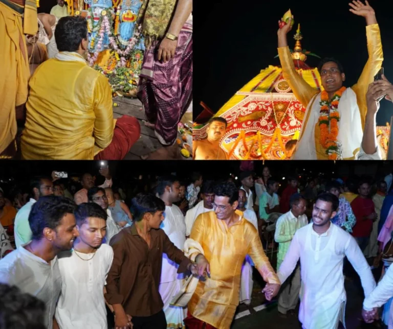 MLA Devendra Yadav and Mayor Neeraj Pal were seen pulling the chariot of Lord Jagannath