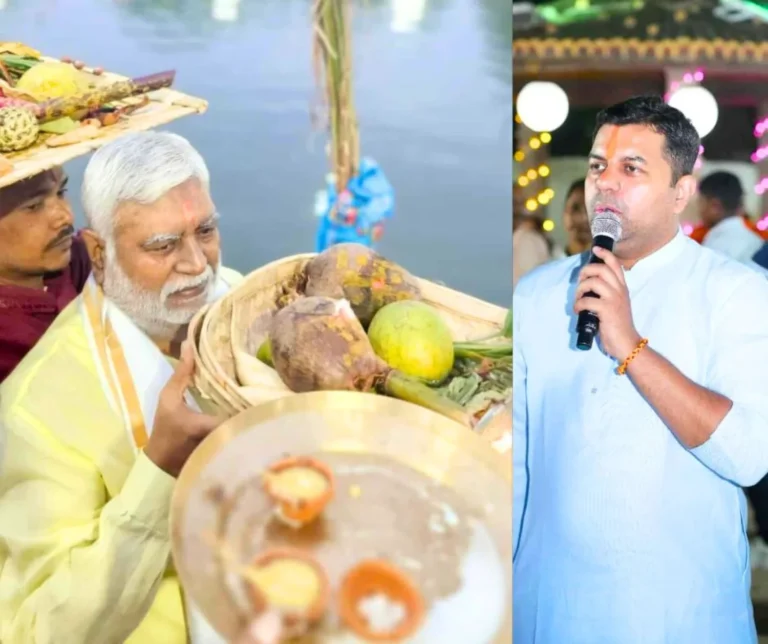Former Minister Prem Prakash Pandey Seen at Chhath Ghat in Color of Faith Manish Pandey Invited to Bihar Election Campaign