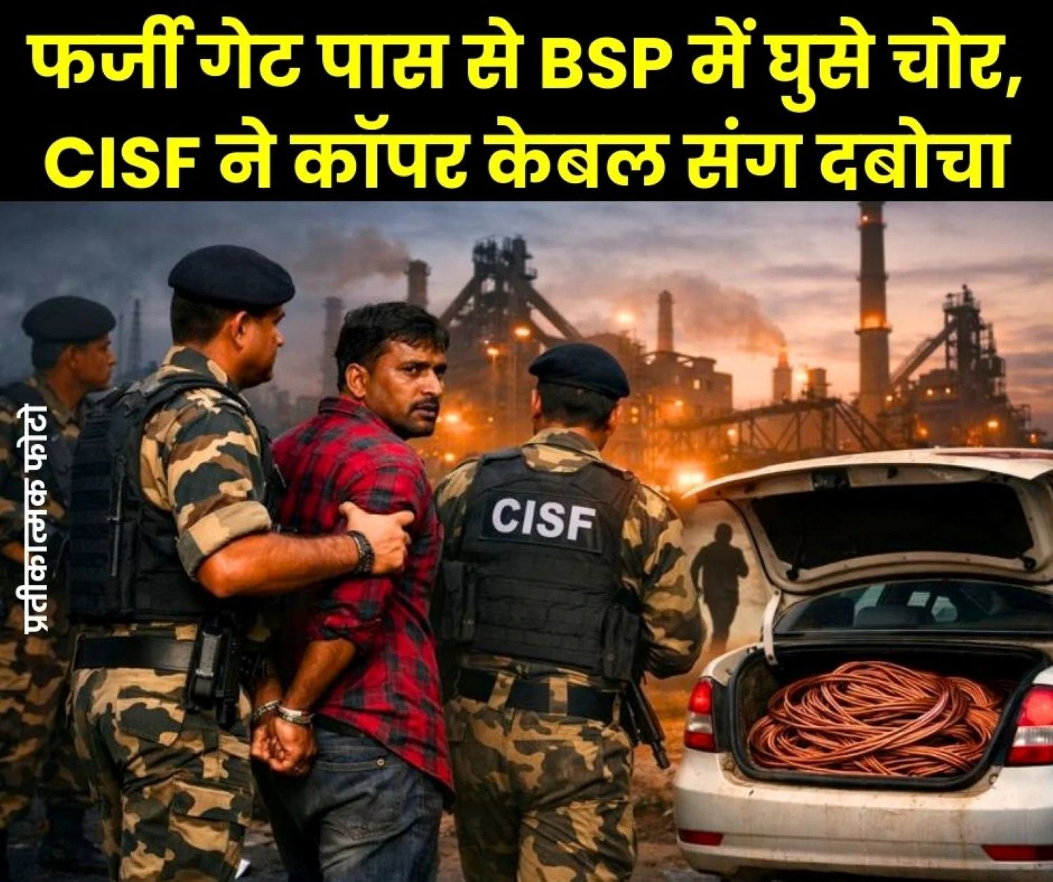 CISF Nabs Thief at Bhilai Steel Plant Seizes 210 kg of Copper Cable from Car; Thief Possesses Fake Gate Pass of NSPCL Employee
