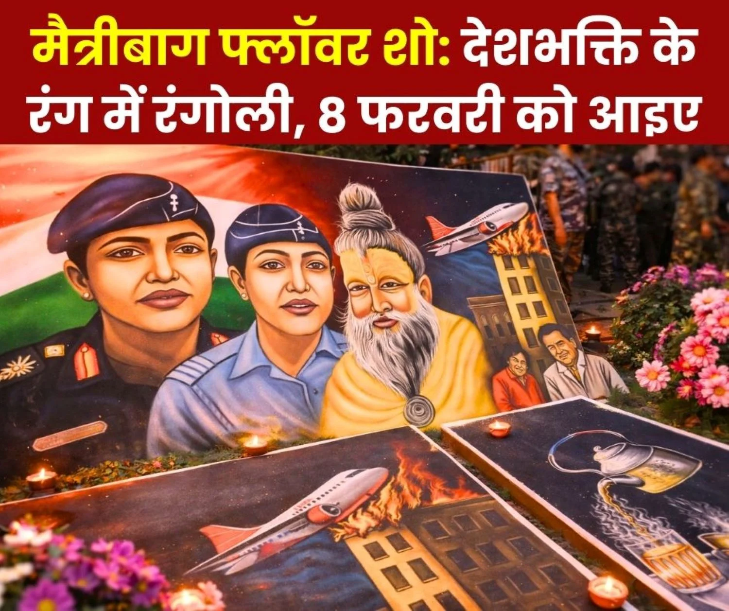 Maitribag Flower Show, February 8 Rangoli depicts Operation Sindoor a Glimpse of Premanand Maharaj and Air India Plane Crash