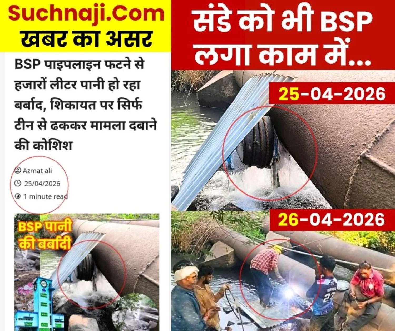 Suchnaji News Impact BSP staff Engaged From Morning Till Evening to Prevent Water Wastage
