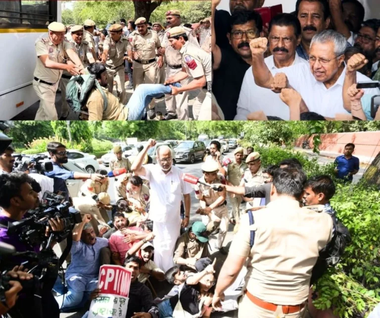ED Raids Former Kerala Chief Minister Pinarayi Vijayans Residence CPI(M) Protests at ED Headquarters