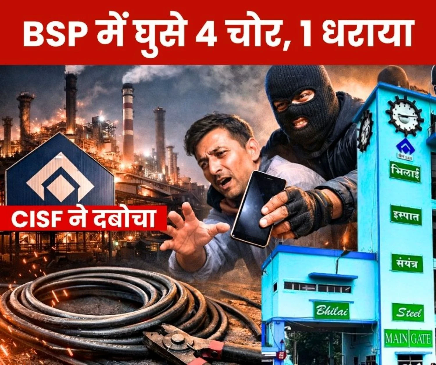 Four Thieves Entered the Bhilai Steel Plant by Scaling the wall CISF Arrested one with Copper Cable Three Absconded