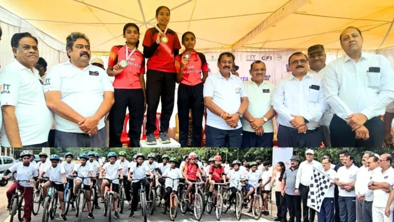 Khelo India Asmita Cycling League 328 Women and Girls Cycled in Bhilai MP and Mayor Flagged off the Event